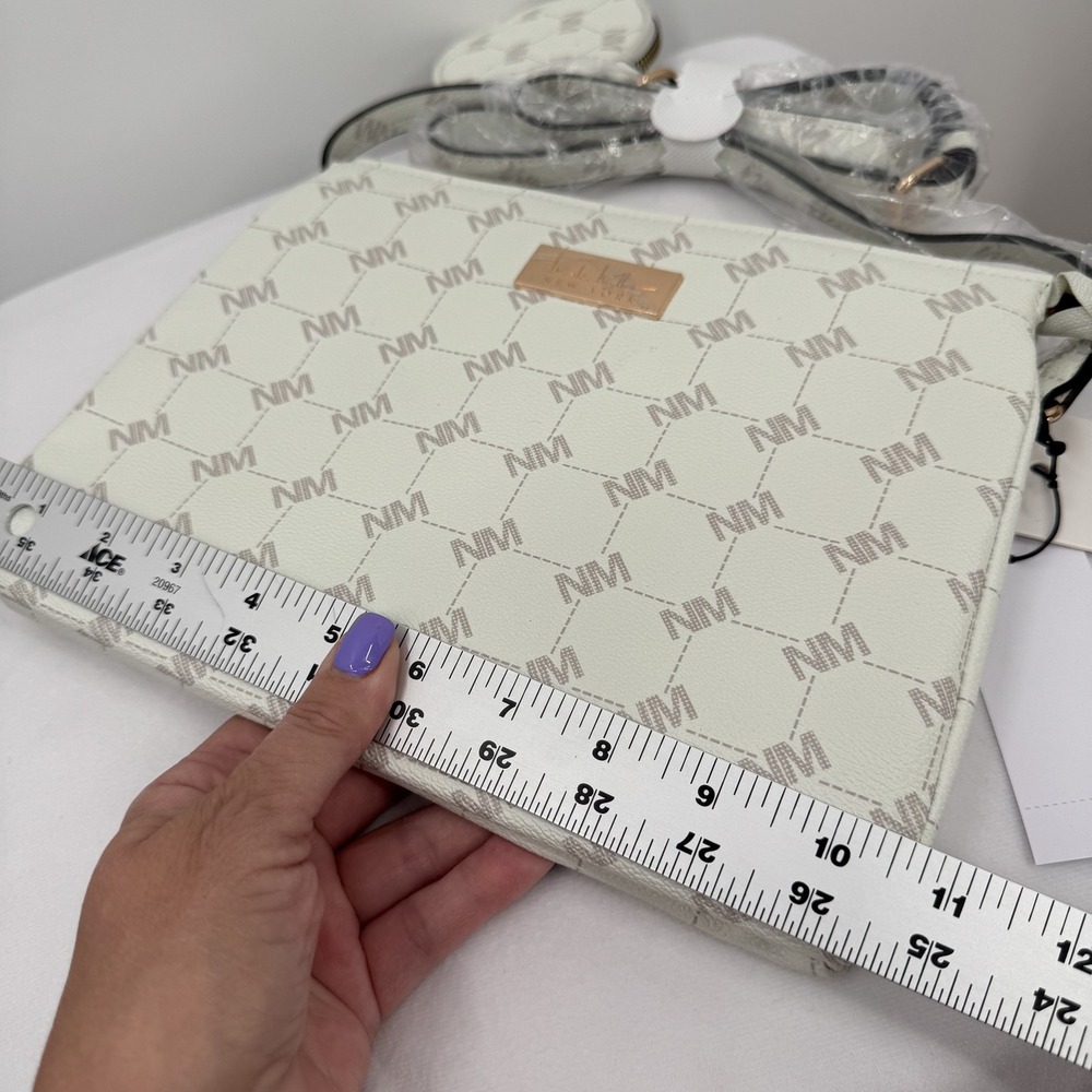 Nicole Miller Crossbody Bag Womens One Size Creme Bone Monogram Purse New - Picture 9 of 10